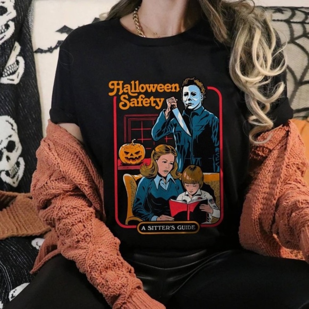 Micheal Myers Halloween Safety A Sitter's Guide T-Shirt Custom NWOT Size - M